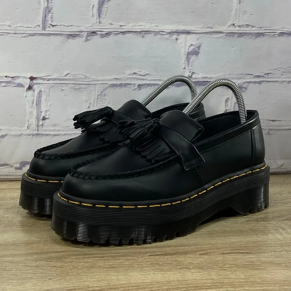 Dr. Martens Adrian Quad Black Leather Tassel Platform Loafers Men's 6 Women's 7 - Picture 3 of 8